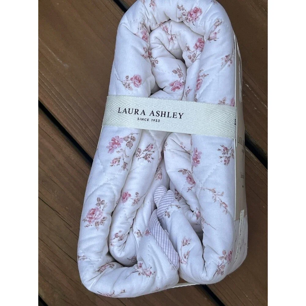 Laura Ashley Rosebuddies Skinny Stripe Pink Cotton Sham Pair Standard Floral New
